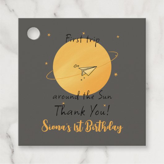 First Trip Around The Sun Paper Airplane Birthday Bedankjes Labels (Voorkant)