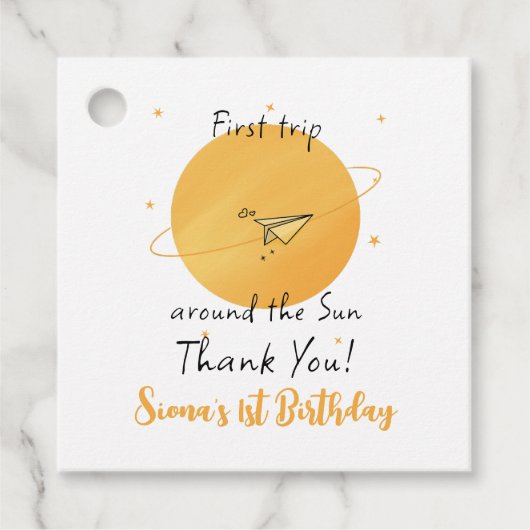 First Trip Around The Sun Paper Airplane Birthday Bedankjes Labels (Voorkant)