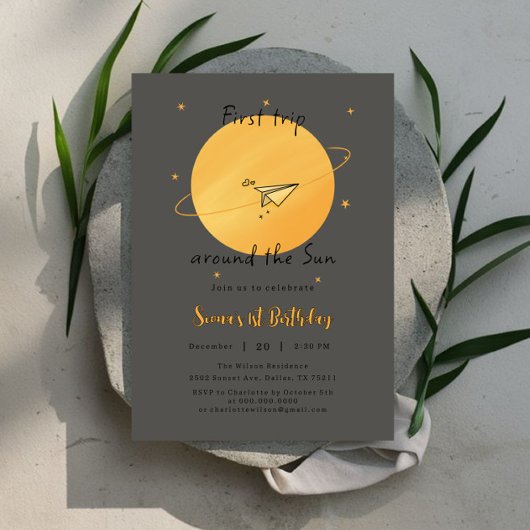 First Trip Around The Sun Paper Airplane Birthday Kaart