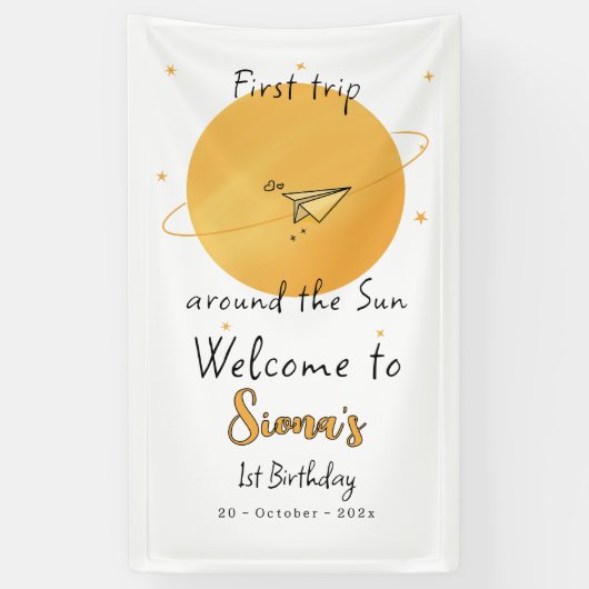 First Trip Around The Sun Paper Airplane Birthday Spandoek (Verticaal)