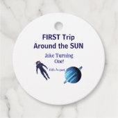 First trip around the sun planet astronaut birthda bedankjes labels (Voorkant)