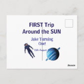 First trip around the sun planet astronaut birthda briefkaart (Achterkant)