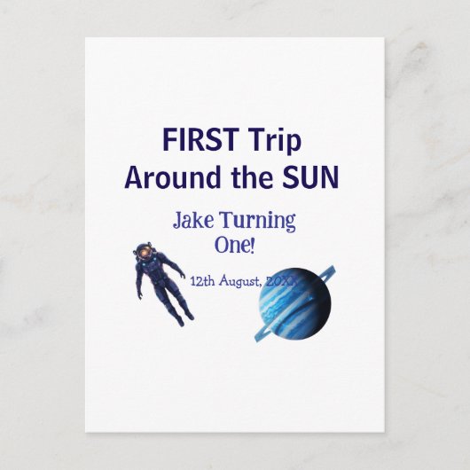 First trip around the sun planet astronaut birthda briefkaart (Voorkant)