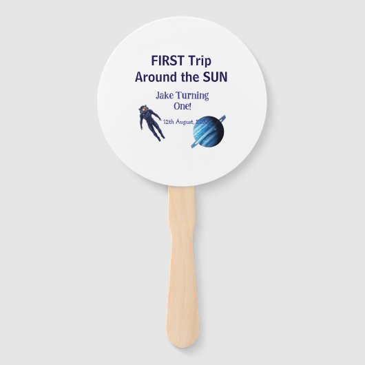 First trip around the sun planet astronaut birthda handwaaier (Achterkant)