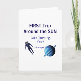 First trip around the sun planet astronaut birthda kaart