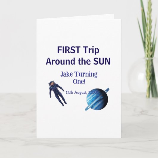 First trip around the sun planet astronaut birthda kaart (Voorkant)