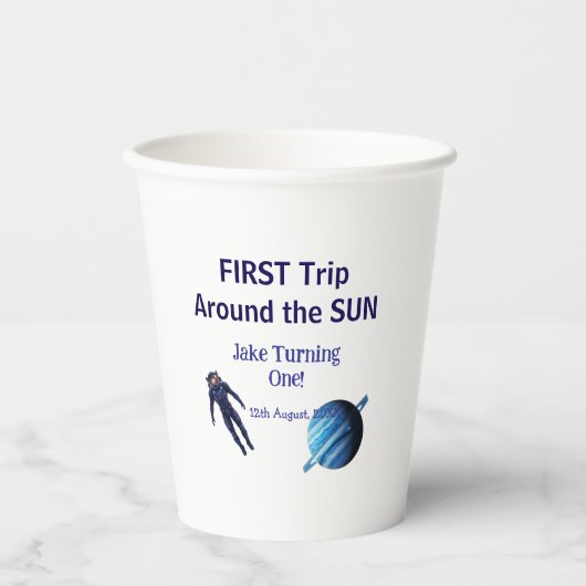 First trip around the sun planet astronaut birthda papieren bekers (Voorkant)