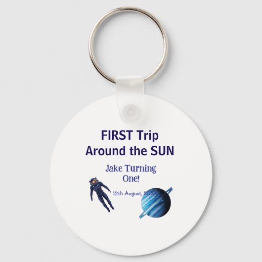First trip around the sun planet astronaut birthda sleutelhanger (Voorkant)