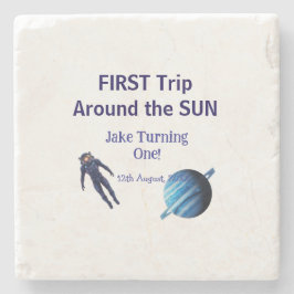First trip around the sun planet astronaut birthda stenen onderzetter