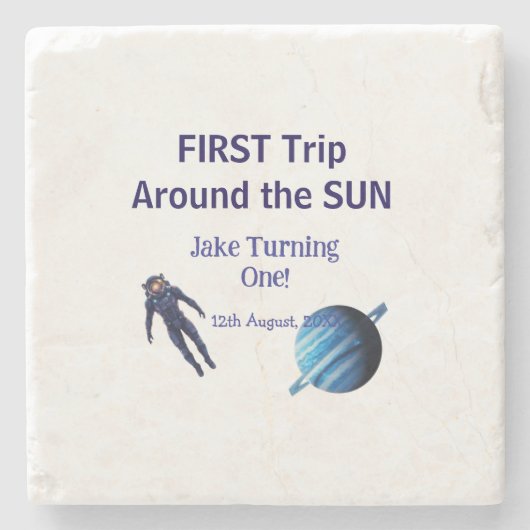 First trip around the sun planet astronaut birthda stenen onderzetter (Voorkant)