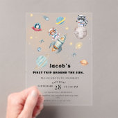 First Trip Around the Sun space Animals Birthday  Acryl Uitnodigingen (Insitu (Draagbaar))