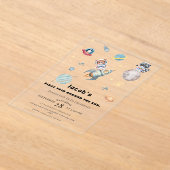 First Trip Around the Sun space Animals Birthday  Acryl Uitnodigingen (Laagn)