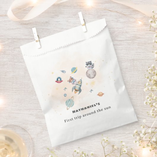 First Trip Around the Sun space animals Birthday  Bedankzakje (Geknipt)