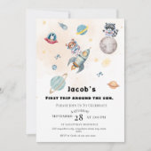 First Trip Around the Sun space Animals Birthday  Kaart (Voorkant)