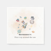 First Trip Around the Sun space animals Birthday  Servet (Voorkant)