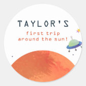 First Trip Around The Sun Space Boy Birthday Ronde Sticker (Voorkant)