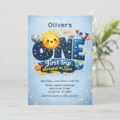 First Trip Around the Sun Space First Birthday Kaart (Staand voorkant)