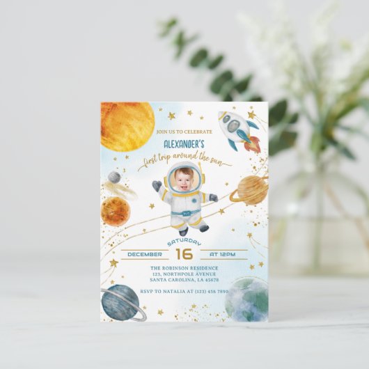 First Trip Around the Sun Space Photo Birthday Briefkaart (Staand voorkant)