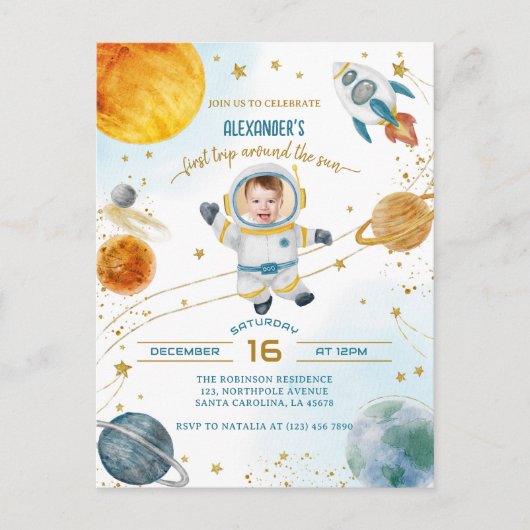 First Trip Around the Sun Space Photo Birthday Briefkaart (Voorkant)