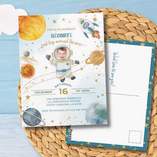 First Trip Around the Sun Space Photo Birthday Briefkaart