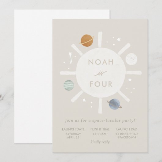 ‘First Trip’ Sun Space Kids Uitnodiging voor verja (Voorkant / Achterkant)