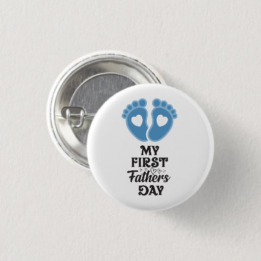 "First Vaderdag" Baby Blue Footprints Button (Voorkant /achterkant)