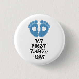 "First Vaderdag" Baby Blue Footprints Button