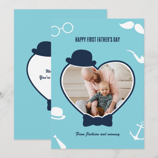 First Vaderdag Custom Photo Cool Hipster Dad Feestdagenkaart (Voorkant / Achterkant)