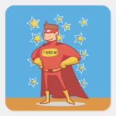 First Vaderdag Superheld Vierkante Sticker (Voorkant)