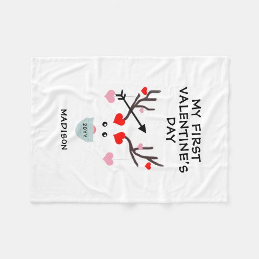 First Valentijnsdag Cute Heart Deer Personalized Fleece Deken (Voorkant (Horizontaal))