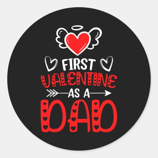 First Valentine As A Dad Heart New Father Valentin Ronde Sticker (Voorkant)