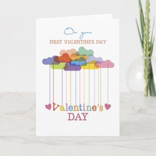 First Valentine’s Day Valentine Rainbow Clouds Feestdagen Kaart (Voorkant)