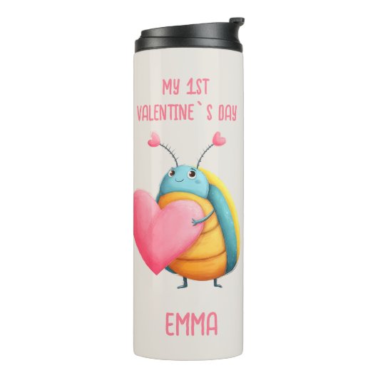 First Valentines Day Cute Bug Mug Thermosbeker (Gedraaid links)