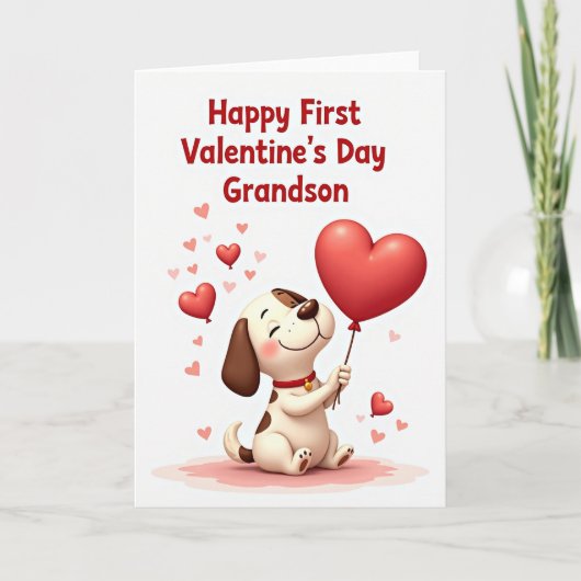 First Valentines Day Grandson Puppy Card Kaart (Voorkant)