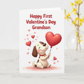 First Valentines Day Grandson Puppy Card Kaart (Gele Bloem)