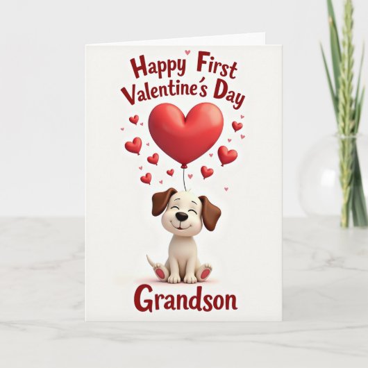 First Valentines Day Puppy Grandson Card Kaart (Voorkant)