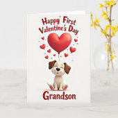 First Valentines Day Puppy Grandson Card Kaart (Gele Bloem)