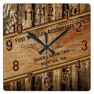 First Wedding Jubileum Gift for Husband, Clock Vierkante Klok