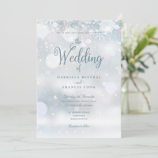 First Winter Snowflakes QR Code Wedding Kaart (Staand voorkant)