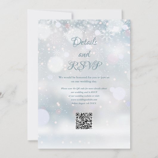 First Winter Snowflakes QR Code Wedding Kaart (Achterkant)