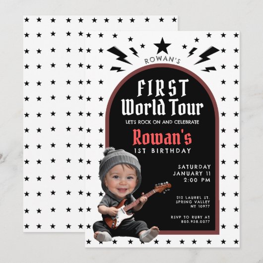 First World Tour Birthday Invitation with Photo Kaart (Voorkant / Achterkant)