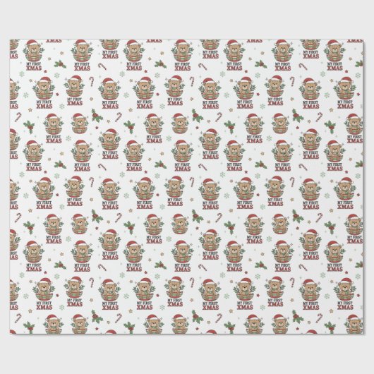 First Xmas Teddy Bear Gift  Cadeaupapier (Vlak)