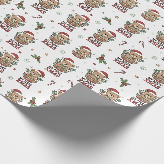 First Xmas Teddy Bear Gift Cadeaupapier (Hoek)