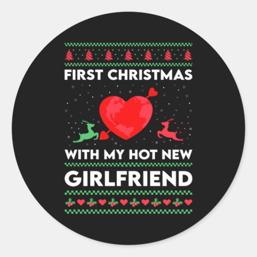 First Xmas With My New Girlfriend Men Ugly Christ Ronde Sticker (Voorkant)