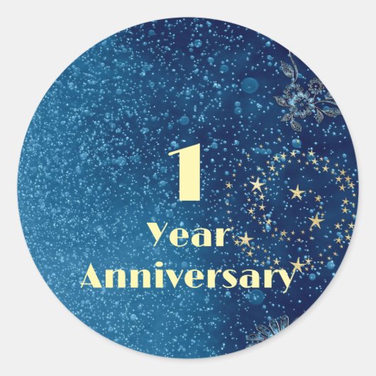 First Year Anniversary Bond & Seal Sparkling Blue  Ronde Sticker (Voorkant)