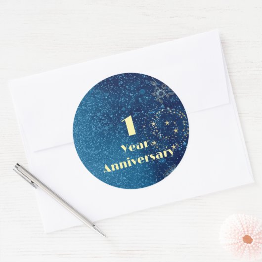 First Year Anniversary Bond & Seal Sparkling Blue  Ronde Sticker (Envelop)