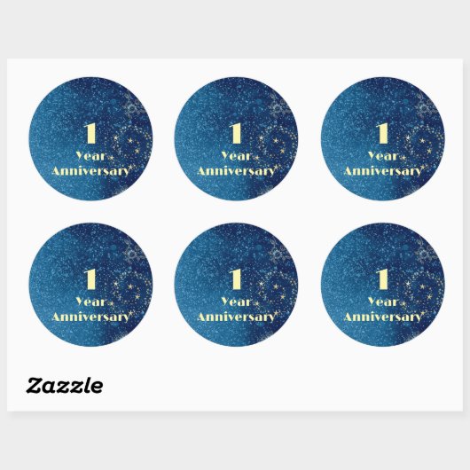 First Year Anniversary Bond & Seal Sparkling Blue  Ronde Sticker (Vel)
