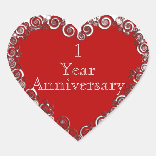 First Year Anniversary Milestone Romantic Modern  Hart Sticker (Voorkant)