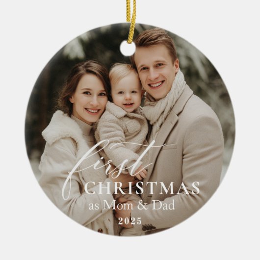 First Year as Mom & Dad Christmas Photo  Keramisch Ornament (Voorkant)