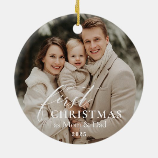 First Year as Mom & Dad Christmas Photo  Keramisch Ornament (Achterkant)